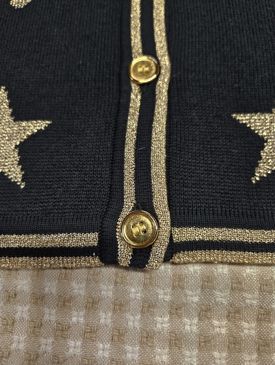 First Issue Chic Celestial Star Black Metallic Gold Button Front Knit Cardigan - Picture 6 of 11